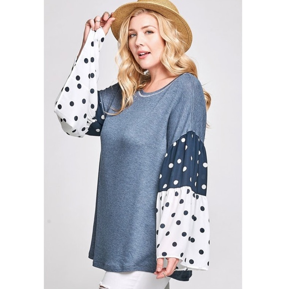 Plus Polka Dot Kimono Bell Sleeve Tunic Shirt Top - Picture 4 of 6